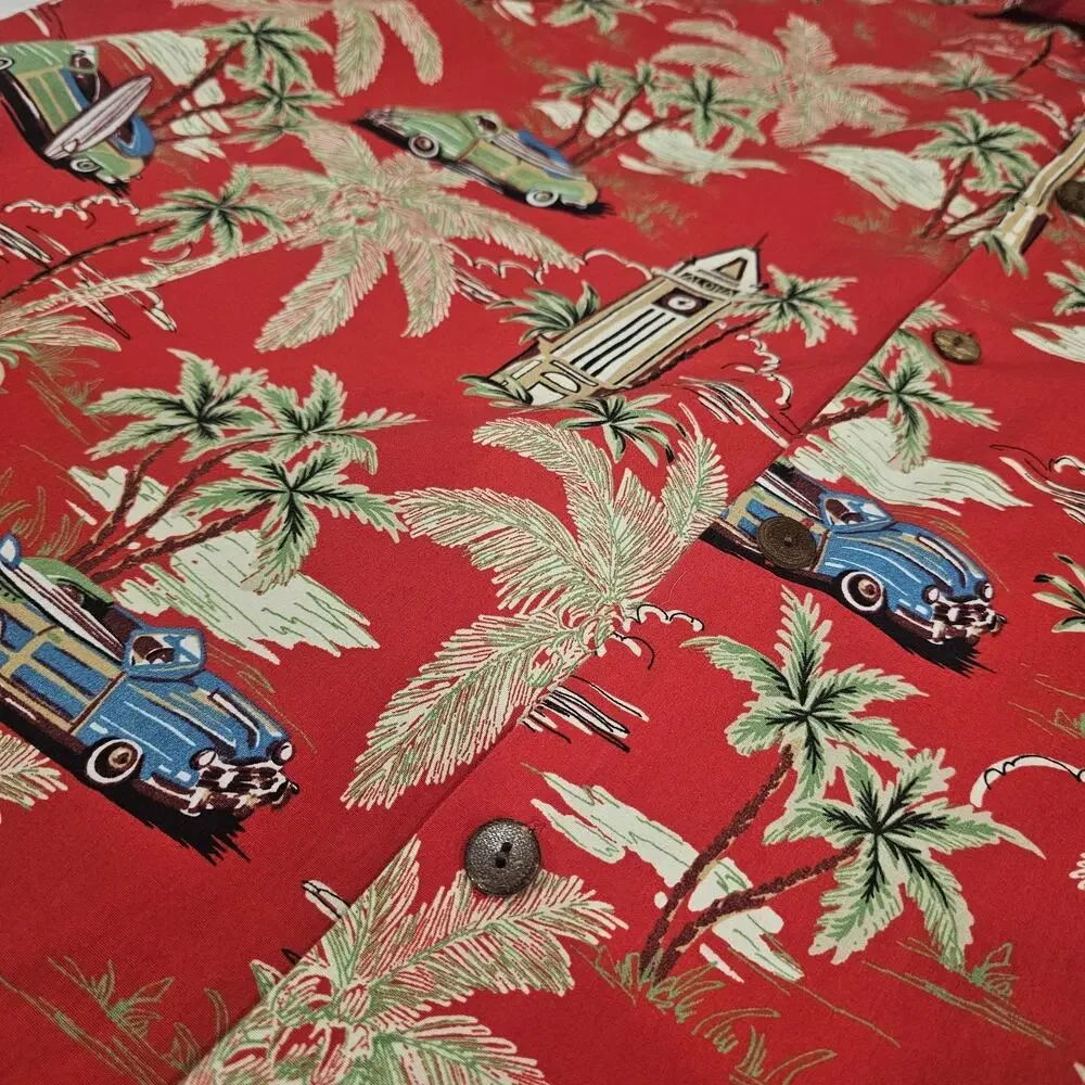 Hilo Hattie Hawaiian Shirt Mens 3XL Red Woodie Car Tropical Camp Button Down